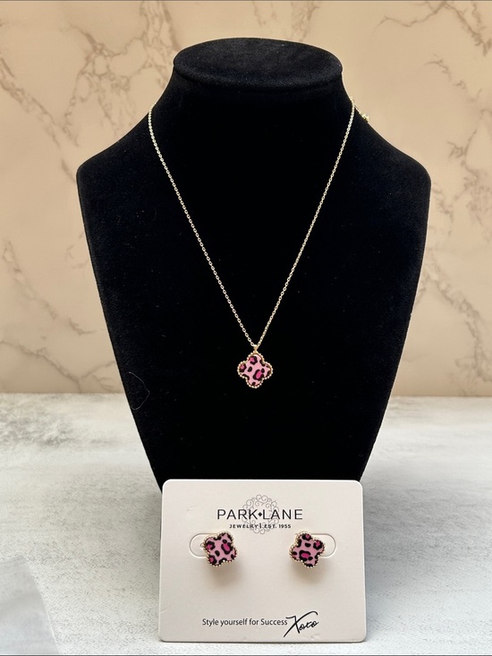 Park Lane Jewelry - Park Lane Gold-Tone Pink Leopard Clover Necklace & Stud Earrings
